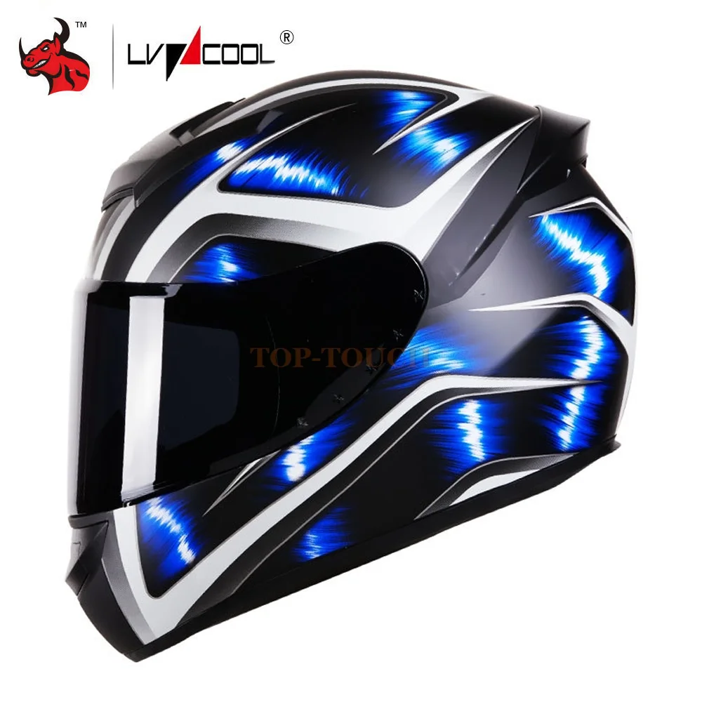 Men's Motorcycle Helmet Full Face Casco Moto Anti-fog Motocross Helmet Racing Riding Helmet Moto Blue Casco Motocross Size L-3XL