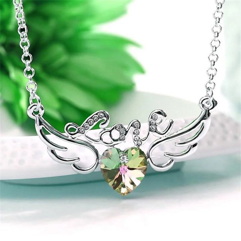 

Women Jewelry Crystal Rhinestone Angel Wing Charm Silver Pendant Necklace