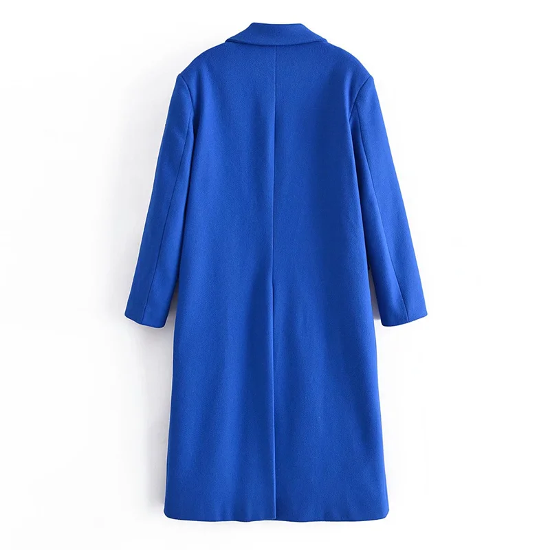 Женское шерстяное двубортное пальто ZA свободная синяя куртка средней длины с
