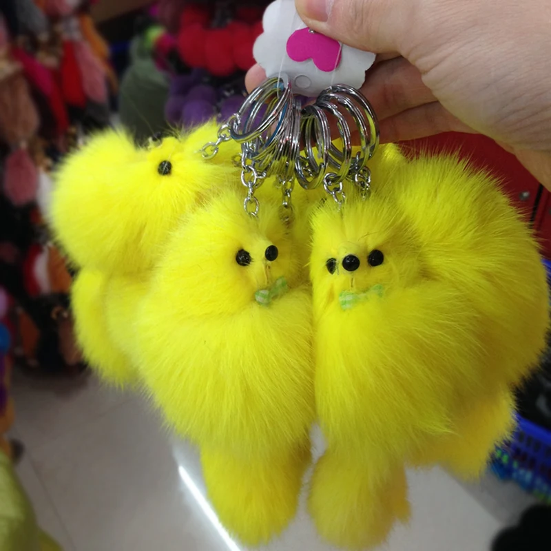 Cute Fluffy Bow-knot Fox Ball Key Chain Rings Pompom Real Fur Charm Keychain Car Bag Ring Women Jewelry | Украшения и аксессуары