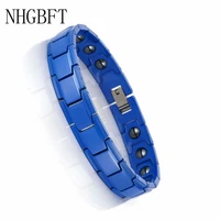 nhgbft new arrivals sports blue ceramic bracelet women mens magnet healthy bracelet hand chain