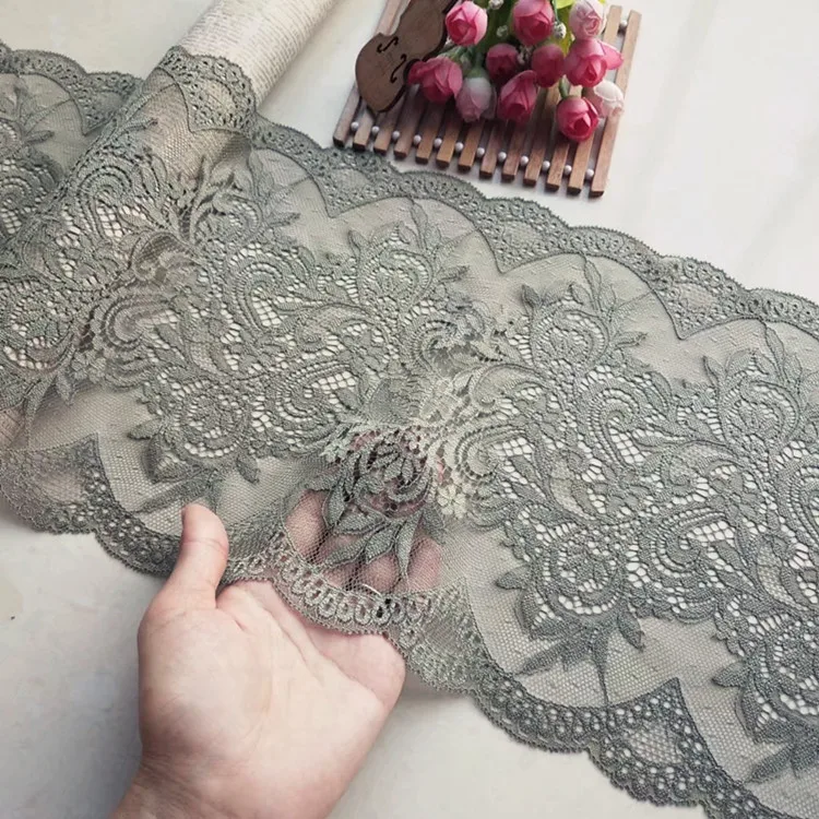 1 Meter 23CM Green Black Color High End French Floral Flower Lace Trimming Applique Embroidery Eyelash Mesh Elastic Trim | Дом и сад