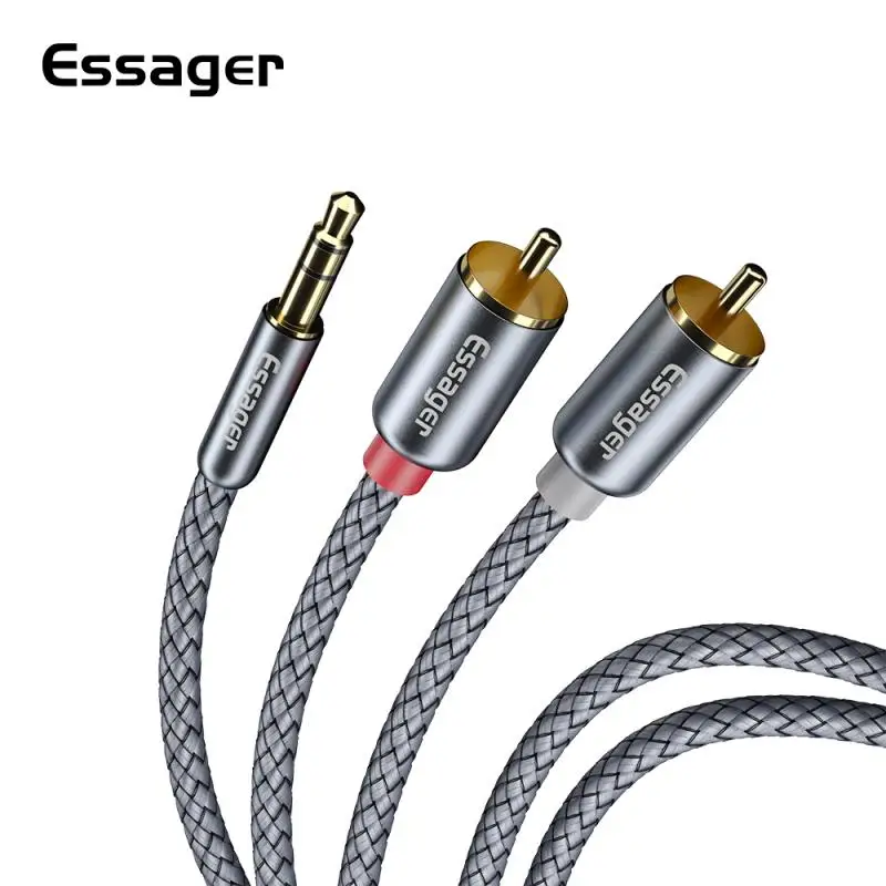 Аудиокабели Essager RCA аудиокабель с разъемом 3 5 на 2 Кабель мм 2RCA стандартный кабель
