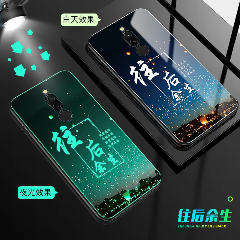 D Светящийся чехол для телефона Xiaomi Redmi 8, чехол 6,22 дюйма, светящаяся задняя крышка из закаленного стекла для Xiaomi Redmi 8, силиконовый чехол - Цвет: D