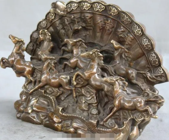 YM 311 Chinese Fengshui Bronze Tang Dynasty Zodiac Year 8 Horse Folding screen Statue | Statues &amp Sculptures