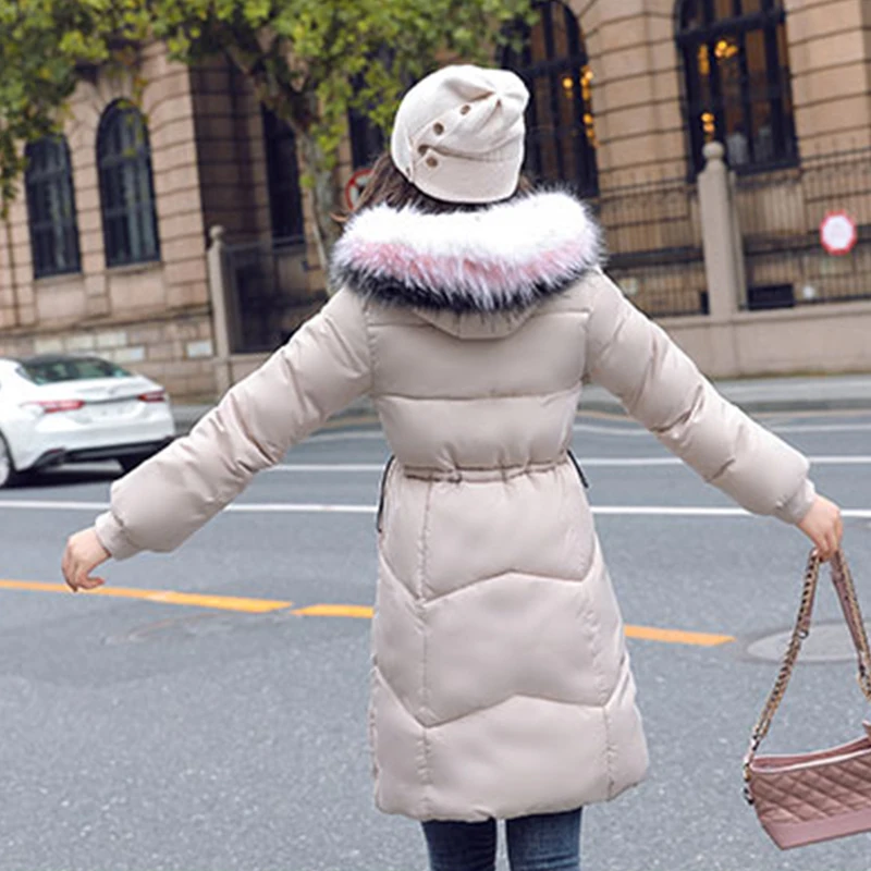 

Hooded Slim Winter Long Jacket Women 2020 Winter Parka Color Fur Collar Plus Size Loose Thick Coats Outwear Vetement Femme