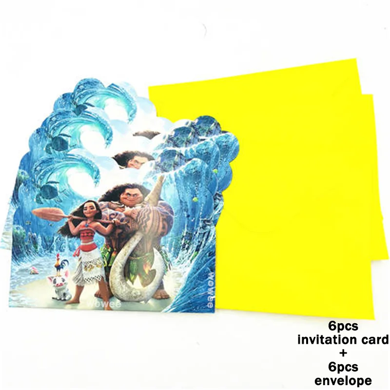 6Card6Envelope 24 шт./компл. Моана для капкейка-Baby Shower дети День Рождения декоративные принадлежности дети были счастливы День рождения расходные материалы - Цвет: 6Card6Envelope