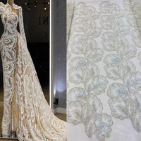 high quality african lace fabric handmade beads lace fabric french mesh tulle lace fabric with beads nigeria net lace ts9447