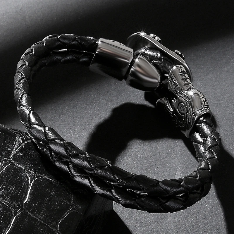 Новинка 2020 мужское ювелирное изделие черный кожаный браслет из нержавеющей