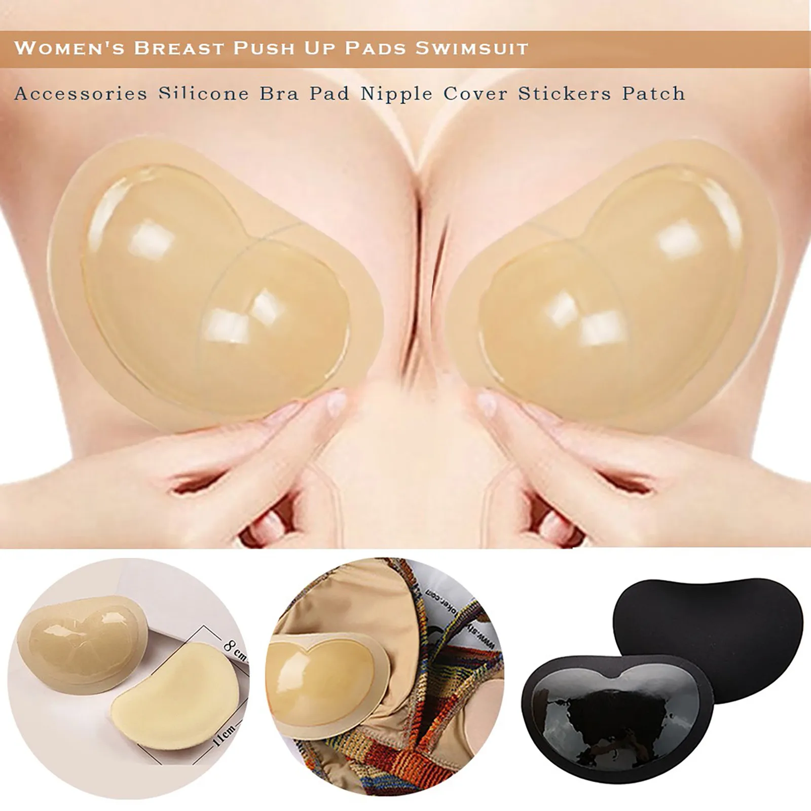 

1Pair Womens Sticky Bra Thicker Sponge Bra Pads Girls Breast Push Up Enhancer Removeable Adding Inserts Cups for Bikini Swimsuit