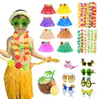 Гавайский вечерние декор из пластиковой ткани, для женщины и ребенка, юбки в виде травы Печатные фоны очки Искусственные цветы тропические растения Свадебная вечеринка вечерние Декор