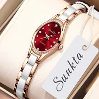2021 new sunkta women watches ceramics watchband oval quartz elegant ladies watch waterproof luxury brand watch for female clock