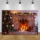 Laeacco Рождественская декорация, подсвечник колокольчик, безделушка, звезда, венок, кирпич, камин, детский Фотофон, фотосессия Фотостудия