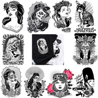 japanese style black singer beauty printing heat transfer diy iron on mens and womens t shirt sweater decoration fusible patch