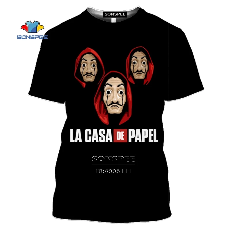 

La Casa de Papel Men's T-shirt 3D Print Crime TV Show The House of Paper Tshirt Women Casual Short Sleeve Horror Mask Shirt Tees