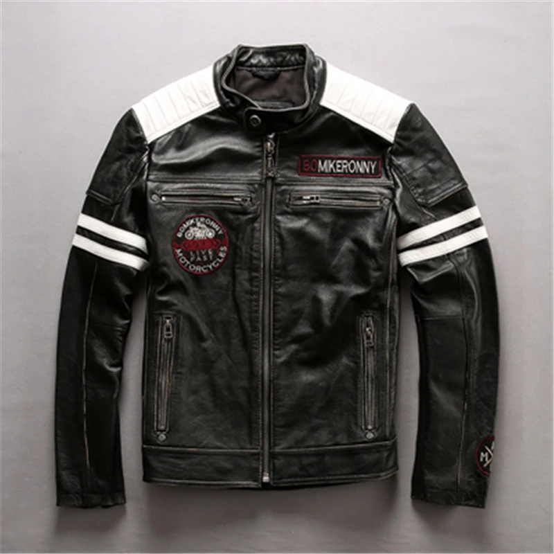 

High Quality Mens Cow Jackets Outwear Vintage Thick Genuine Leather Motorcycle Biker Jacket Male Fast Ship Free