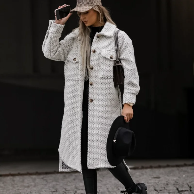 

2021 Autumn Winter New Casual Single-breasted Women's Outerwear Temperament Wool Coats Women Classic Long Blends Jackets Ladies