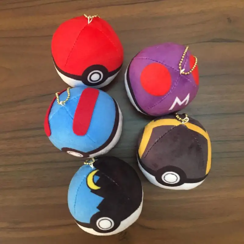 5pcs/set Pokemon Elf Ball Plush Doll Stuffed Animal Red Blue Purple Pokeball Pikachu Kawaii Keychain Pendent Toys For Kids Gift |