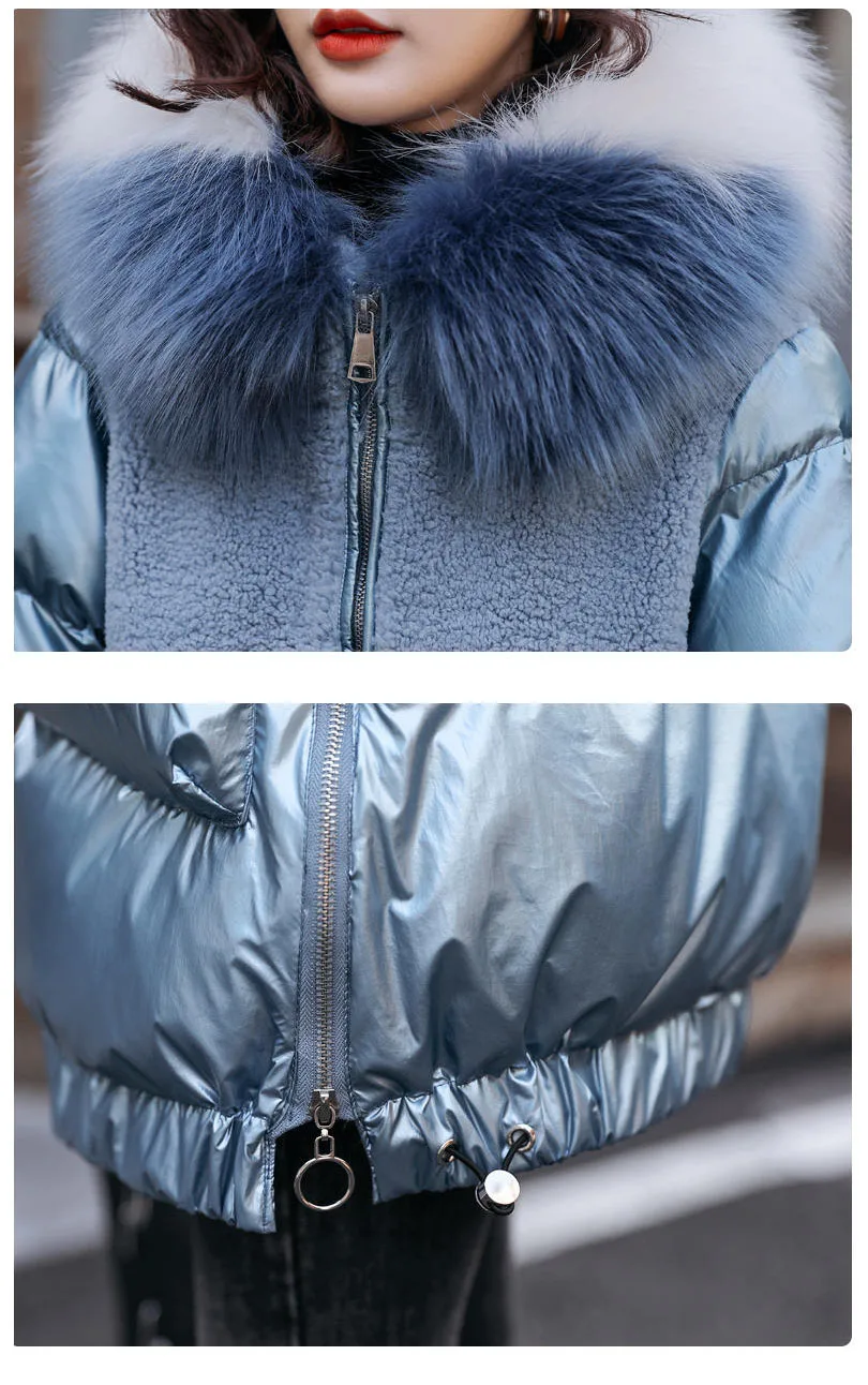 Thick Lamb Wool Stitching Shiny Cotton Coat Mid-Length Women's 2020 New Winter Padded Clothing Down Cotton Coat Female Loose B2