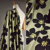 half meter tea green big flower print chiffon fabric for dress trousers ladys garment material no transparent t1672