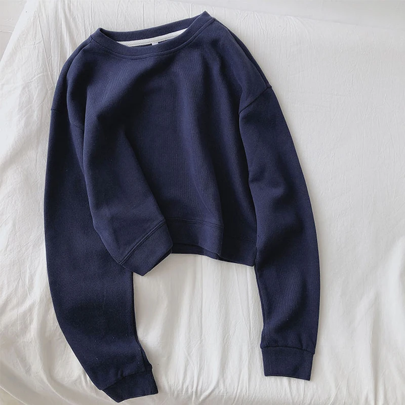 

Сезон весна-осень; Женские повседневные однотонные Цвет с круглым вырезом и длинными рукавами свободные короткий свитер