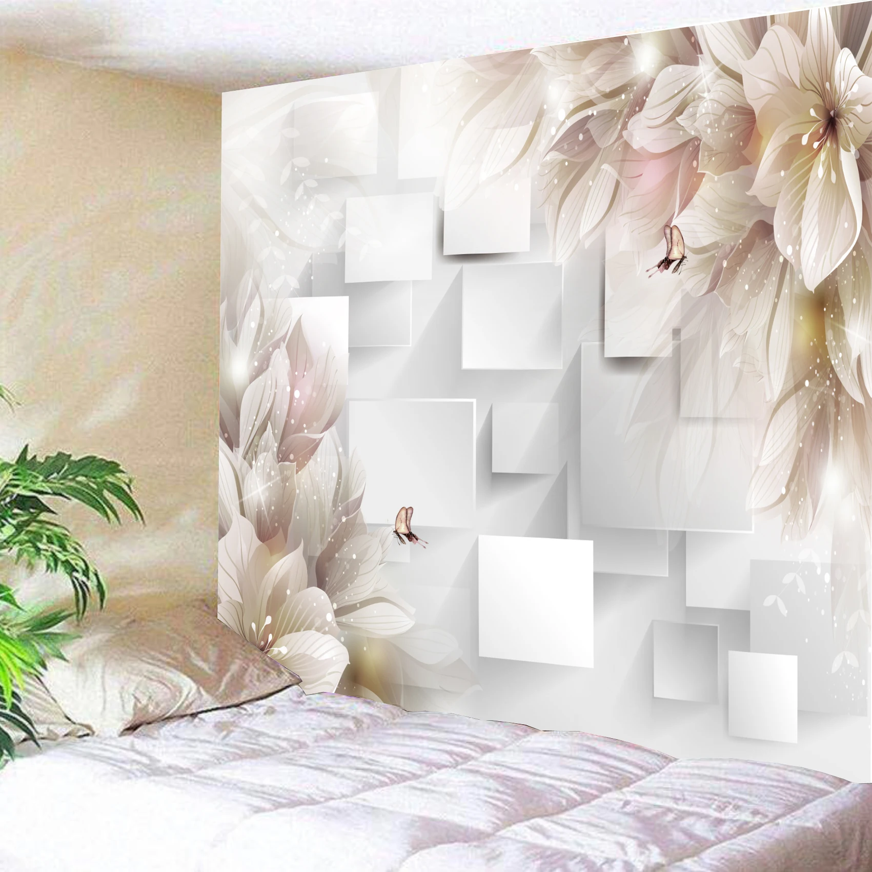 Европейский 3d крутой яркий гобелен с цветочным принтом настенный большого