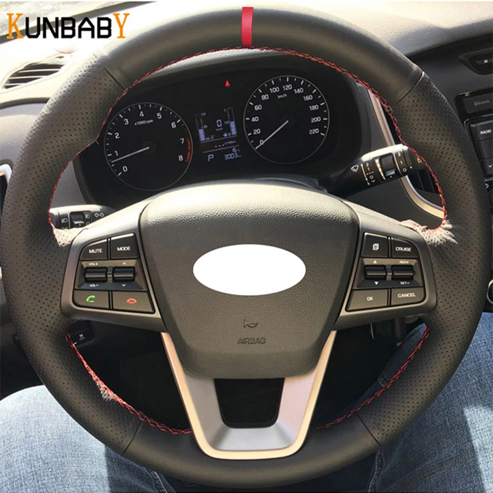 KUNBABY черный чехол рулевого колеса автомобиля из натуральной кожи красного цвета