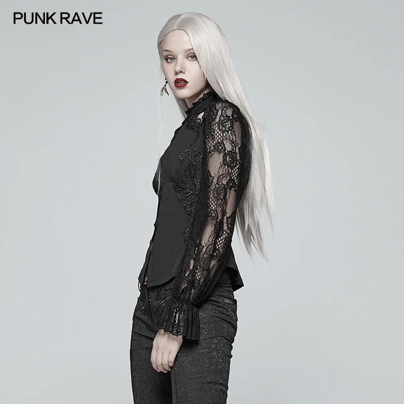 Женская кружевная рубашка в стиле панк с длинным рукавом и жаккардовым