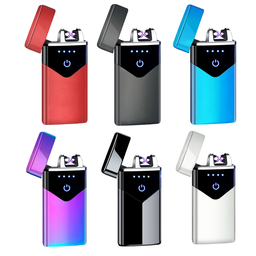 

2021 Dual Arc USB Electric Lighter LED Fire Plasma Arc Cigarette Lighter Windproof Metal Novelty Lighter Mens Gift