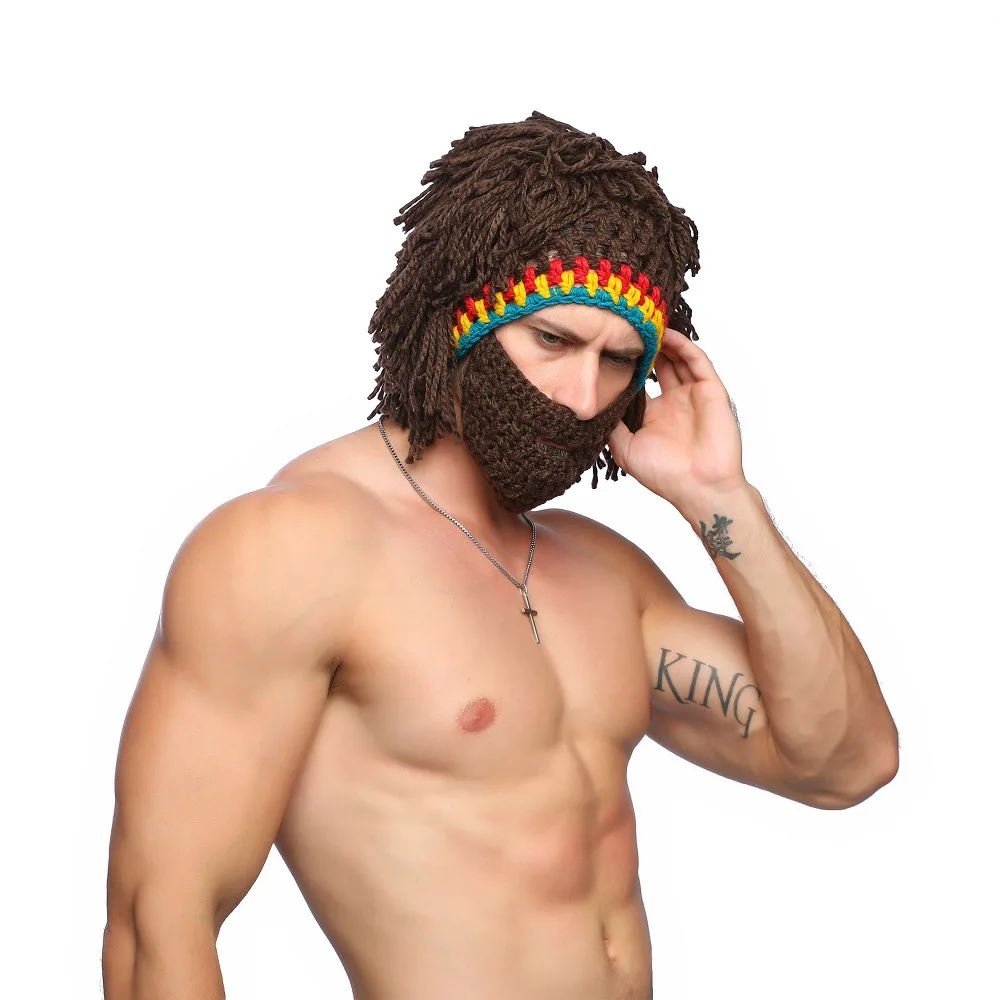 

Novelty Hat Handmade Winter Crochet Wig Beard Hats Beard Beanies Face Tassel Bicycle Mask Ski Warm Unisex Party Cap Funny Hat