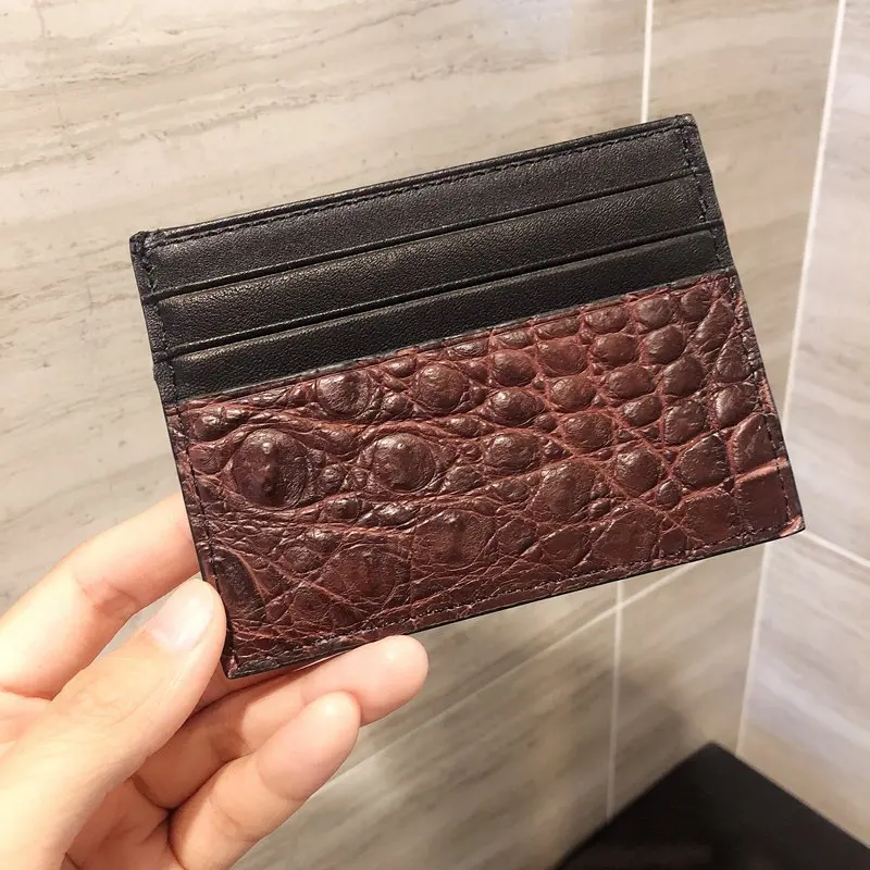 Navy Card Holder CAJIFUCO настоящая крокодиловая кожа Porte Carte ультратонкий натуральная кожа кредитный держатель для карт классический кошелек для монет - Цвет: Navy Card Holder