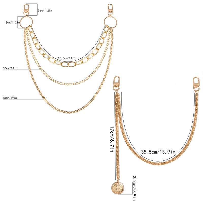 

Fashion Trendy Single/Three Layer Belts Punk Hip-hop Key Chain Waist Pants Chain Jeans Long Metal Clothing Accessories Jewelry