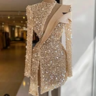 Роскошные блестками коктейльные платья одежда с длинным рукавом разрез платье для выпускного вечера Для женщин вечерние Robes De Soiree вечернее платье с вышивкой бисером платье для магазина Dubai