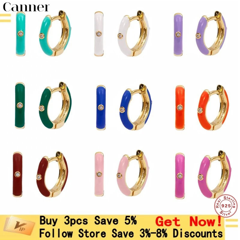 

Canner 925 Silver Earrings Enamel Colorful Sterling S925 Plata Women Huggie Earring With Zircon Drip Oil Craft Women Pendientes