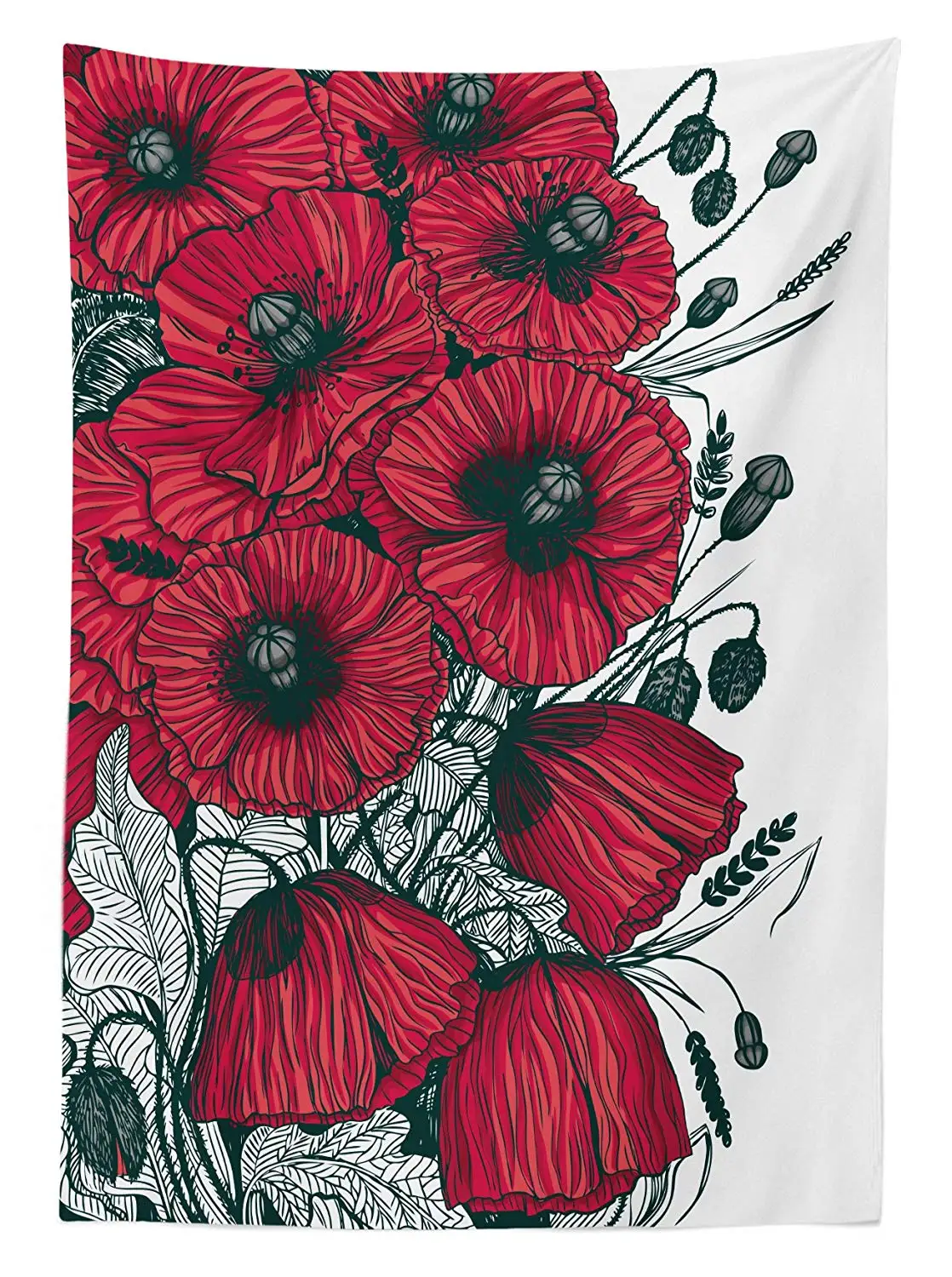 Цветочная скатерть украшенная большими цветочными цветочками мака