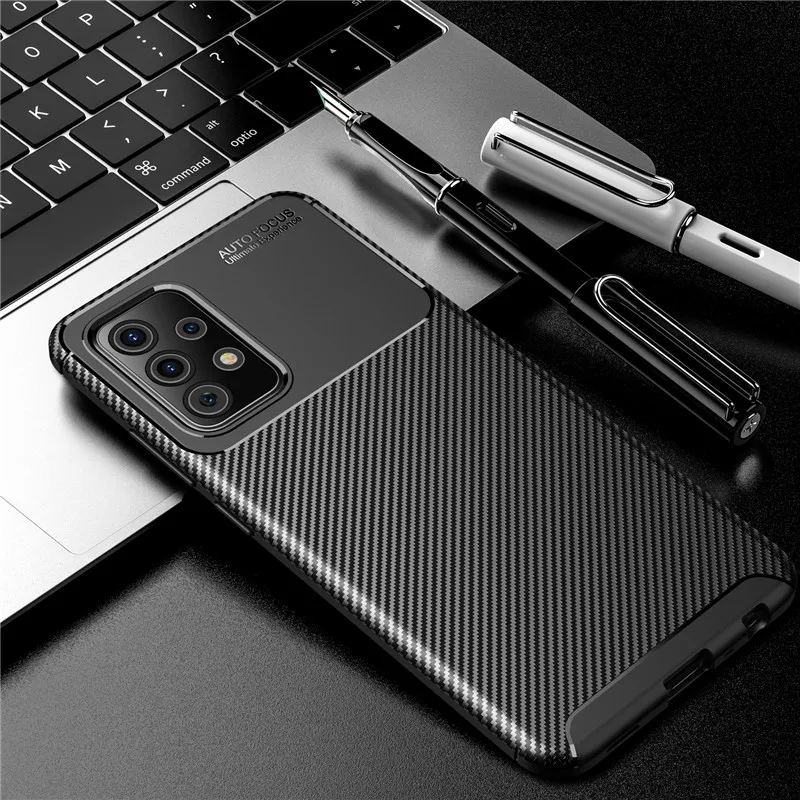 

For Samsung Galaxy A12 A32 A42 A52 A72 A02S F62 M62 Shockproof Case Carbon Fiber Silicone Bumper Soft TPU Protective Back Cover
