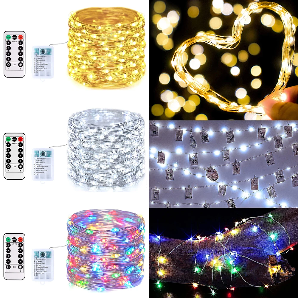 

5M 10M Christmas LED String Lights Remote Timer Xmas Tree Fairy Lights Outdoor New Year Decoration Waterproof Copper Wire Lamp