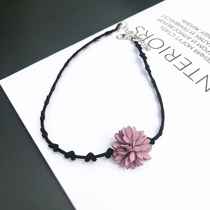 Женское короткое ожерелье с цветами универсальное колье из искусственной кожи в