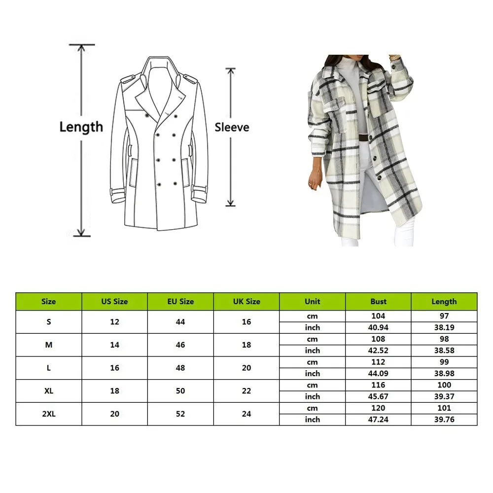 

2021 Winter Checked Women Jacket Turn Down Overcoat Thin Plaid Long Coat Oversize Thin Retro Female Streetwear Shirt Jacket