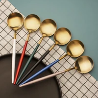 spoon creative 304 stainless steel long handle large gold western spoon cute spoon to eat korean spoons korean main spoon