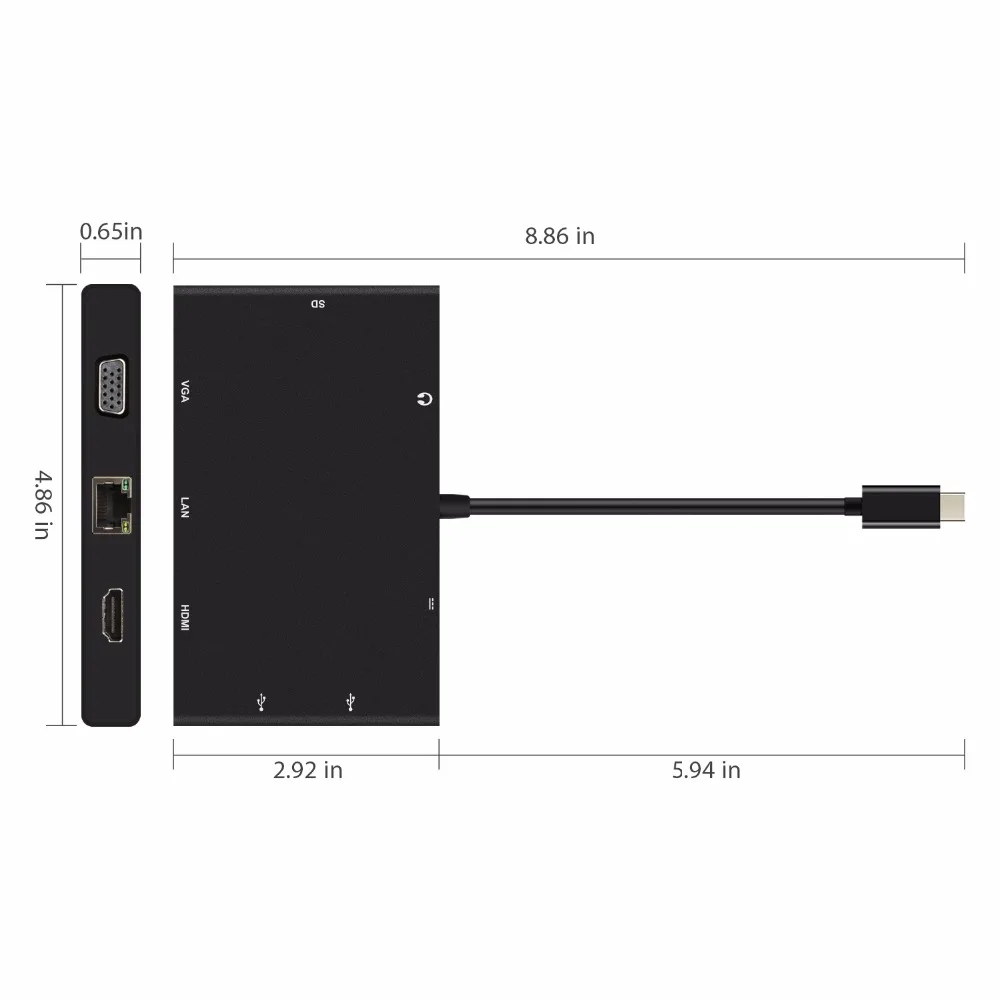 YUNCLOUND USB HUB RJ45 Type C to HDMI VGA LAN Card Reader Audio PD Charging 3.0 Hub for Macbook Samsung S8/S9 Huawei P20 Pro | Компьютеры