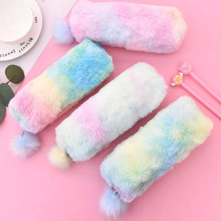 

Kawaii Creative Pencil Case Gradient Color Cute Girl Plush Octagonal Pen Bag Girl Student Simple Storage Bag School Stationery