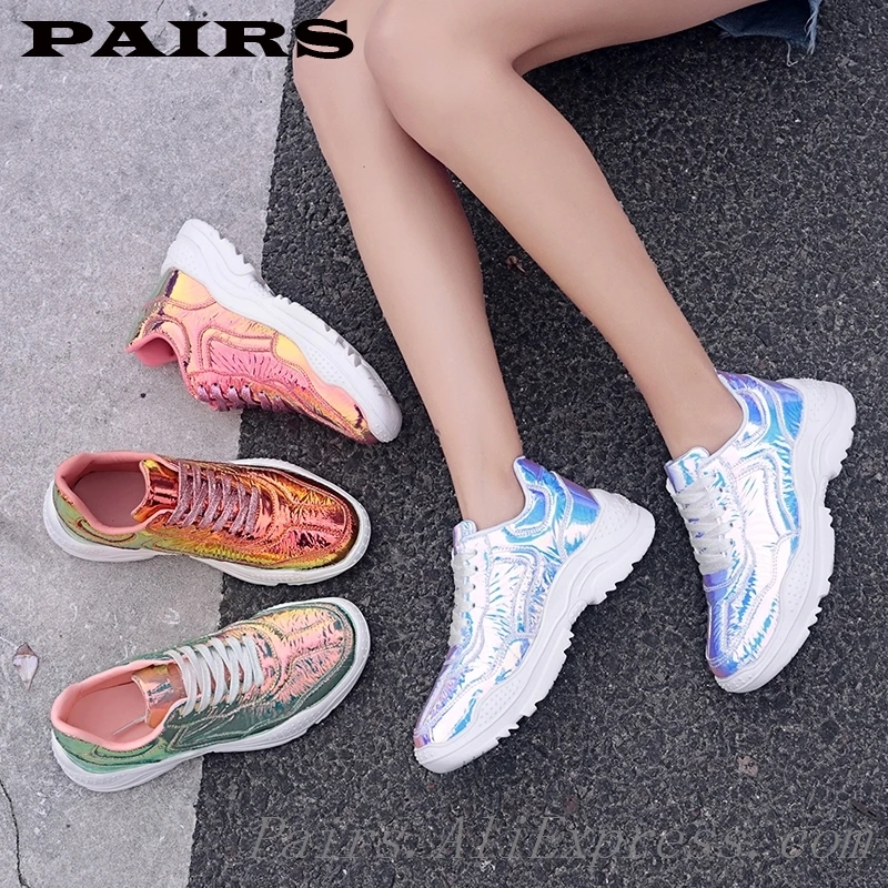 

2020 New White Women Sneakers Fashion Thick Bottom Womens Platform Sneakers Casual Shoes Zapatos De Mujer Chunky Sneakers Bling