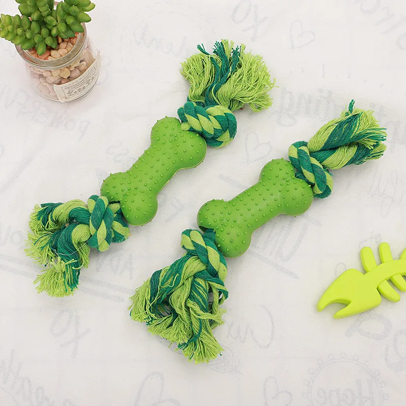 

Pet Chew Toy TPR Plastic Bone Dog Toys Clean Up Puppy Tartar Molar Teeth Handmade Cotton Rope Robust Bite Resistant Dogs Product