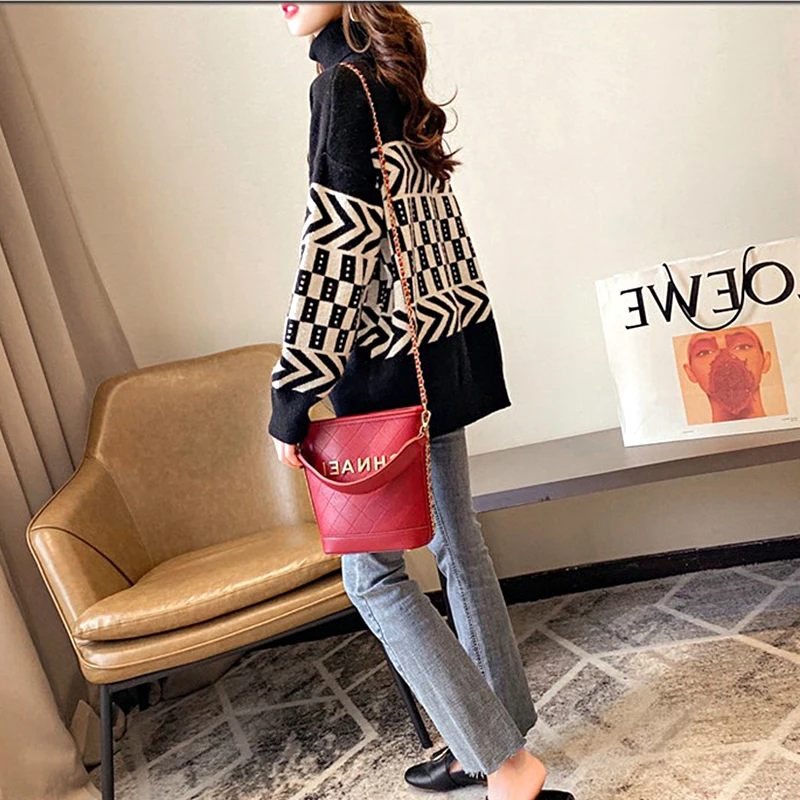 

2020 Autumn Winter Women Clothes Turtleneck Sweater Casual Vintage Fashion Knitted Turtleneck Loose Sweater Pullover Women Tops