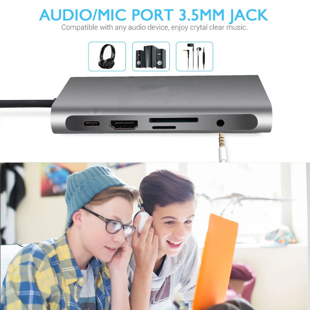 11 в 1 USB C концентратор адаптер Тип 4K HDMI VGA RJ45 Lan Ethernet SD/TF 3 5 мм AUX порт док-станция