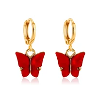 summer fashion acrylic butterfly earrings stylish colour hoop butterfly drop dangle earrings summer women girl jewelry gift