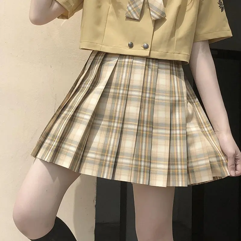 

Summer Blouses Women JK Shirt Short Sleeve Khaki Tops And Skirt With Bowtie Japanese Korean Sweet Style Female Shirts Lapel Suit