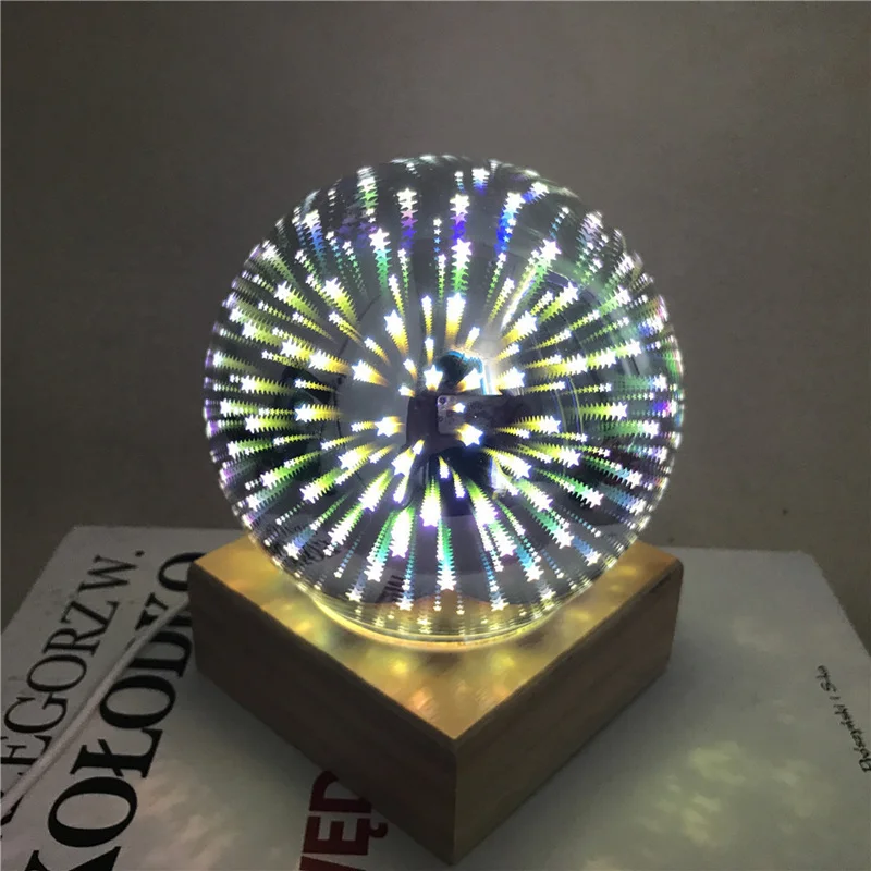 Galaxy projector lamp 3D transparent glass ball night light magic colorful firework solid wood base holiday atmosphere gift 5V | Освещение