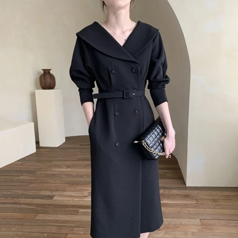 Весеннее женское элегантное платье модное двубортное миди офисное Дамское